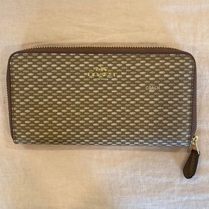Coach long zip around wallet, tan and gold. New with tags.